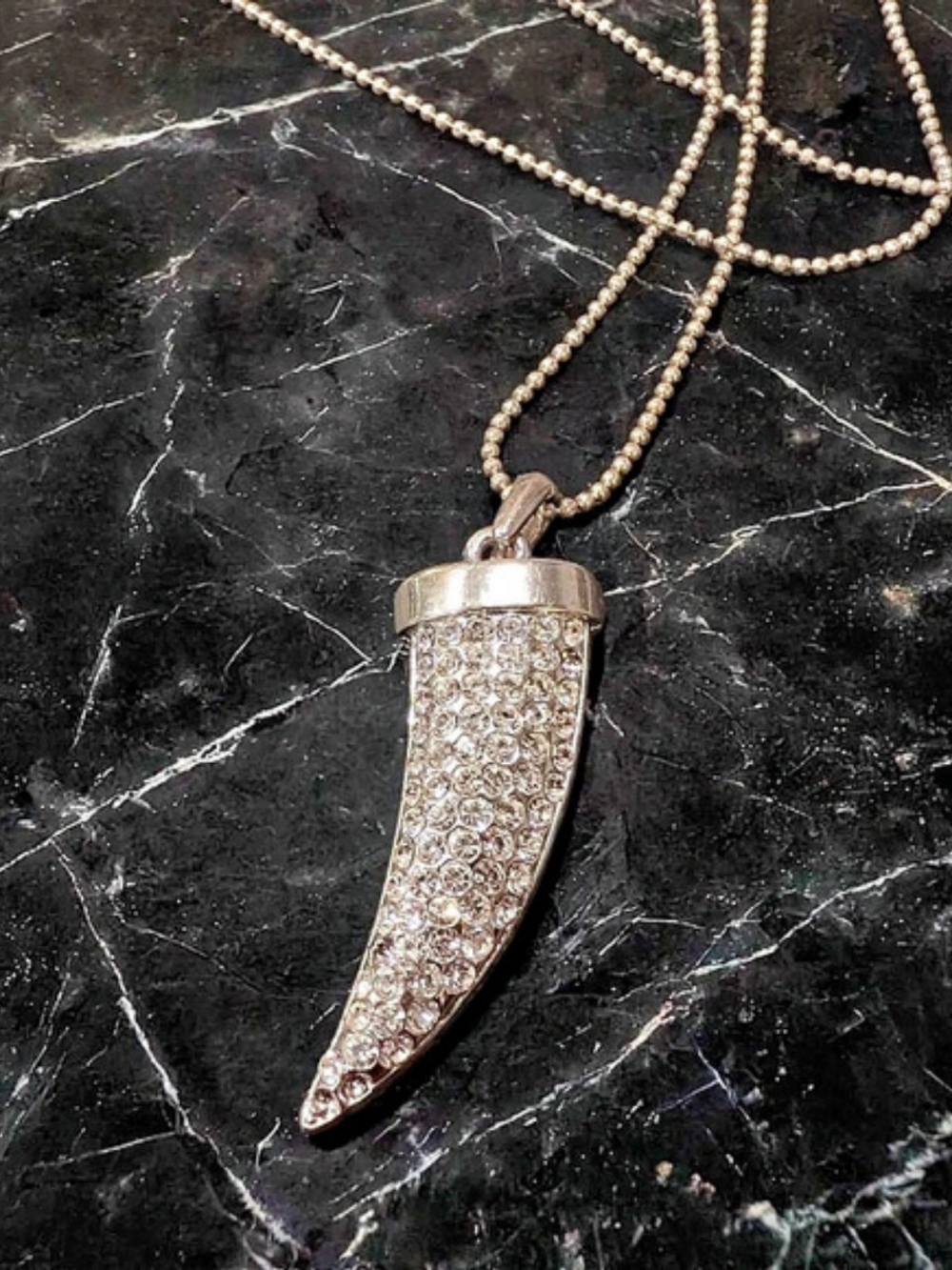 Crystal Horn Pendant Necklace in Silver Like New